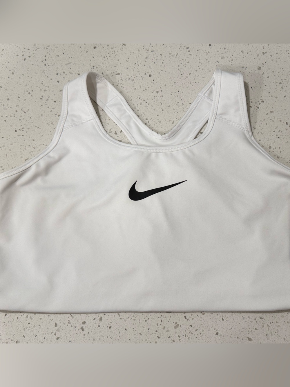 Nike White Racerback Swim Sports Bra with Black Swoosh